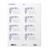Étiquette Fleurs violettes. Adresse du mariage à fleurs viol (Feuille entière)
