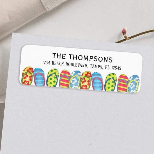 Étiquette Flip Flops Colorée Tropical Personnalisé La