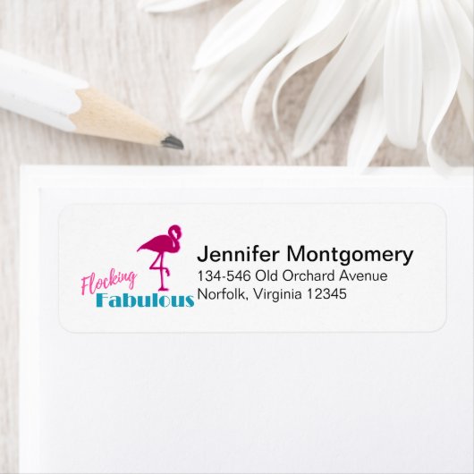 Étiquette Flocking Fabulous Typography avec Flamant rose ros (En situation)