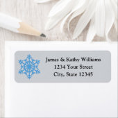 Étiquette Flocon de neige bleu Noël Retourner l'adresse Étiq (En situation)