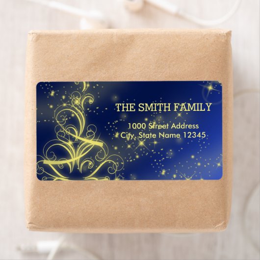 Étiquette Flocon de neige en or bleu Noël (En situation)