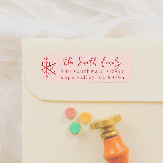 Étiquette Flocon de neige moderne rose et rouge Whimsical de