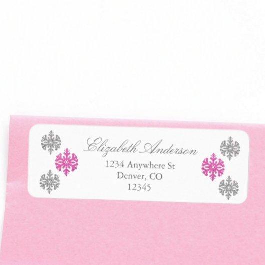 Étiquette flocon de neige rose argenté hiver