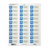 Étiquette Flocon de neige rustique Bleu Aquarelle hiver Vaca (Feuille entière)