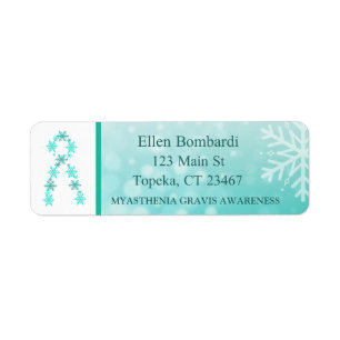 Étiquette Flocon de neige turquoise et ruban de conscience