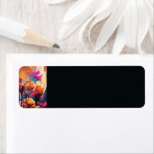 Étiquette Floral Abstract Art Orange Red Blue Flowers (En situation)