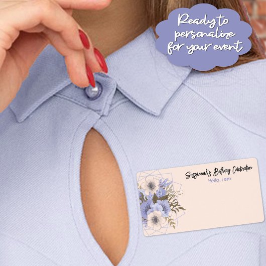 Étiquette Floral Anniversaire Pêche Violet Cinq Pétales Rose