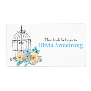 Étiquette Floral Birdcage Livre Personnalisé Appartient À
