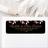 Étiquette Floral Black and Gold Mariage Adresse de retour (En situation)