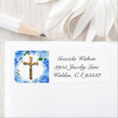 Étiquette Floral bleu | Dahlias | Crucifix (En situation)