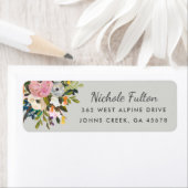 Étiquette Floral Bliss Botanique | Adresse de retour gris (En situation)