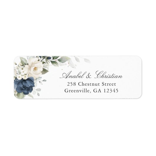 Étiquette Floral Blue White Greenery Adresse de retour Label (Devant)
