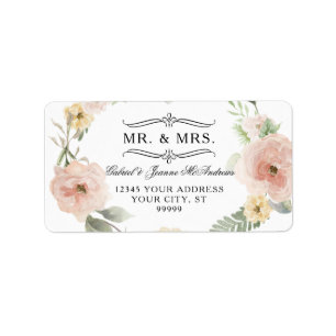 Étiquette Floral Blush Jaune Aquarelle Vert retour