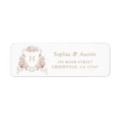 Étiquette Floral Blush Rose Mariage Crest Adresse de retour (Devant)