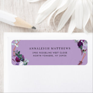 Étiquette Floral Botanical Elegant Purple Adresse de retour