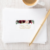 Étiquette Floral Burgundy Blue Gold Adresse du Mariage (En situation)