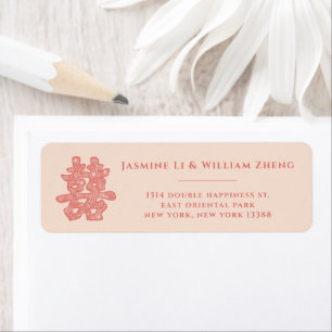 Étiquette Floral Double Bonheur Adresse Mariage chinoise
