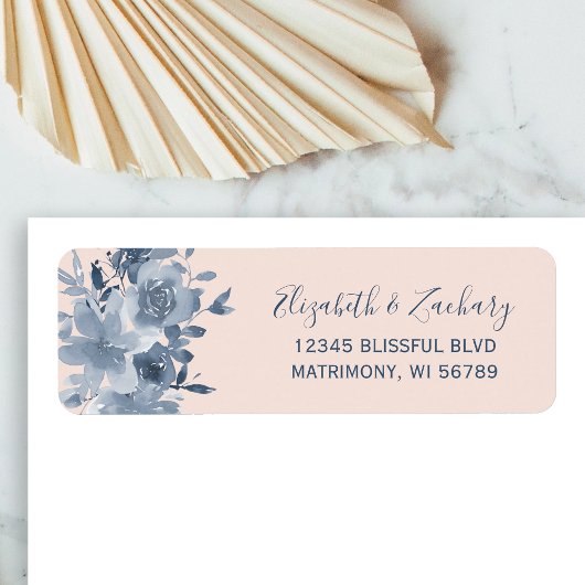 Étiquette Floral Dusty Blue Blush Mariage Retour