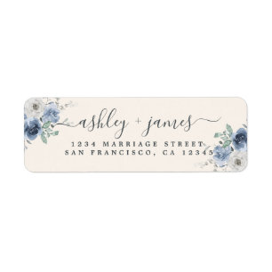 Étiquette Floral Dusty Blue Ivory Rose Adresse de retour