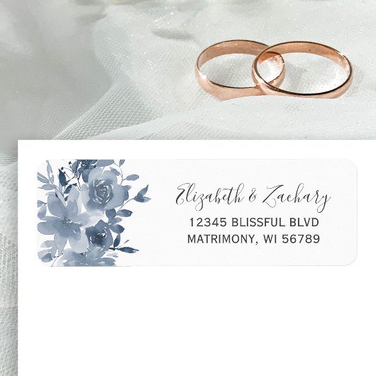 Étiquette Floral Dusty Blue Mariage Adresse de retour