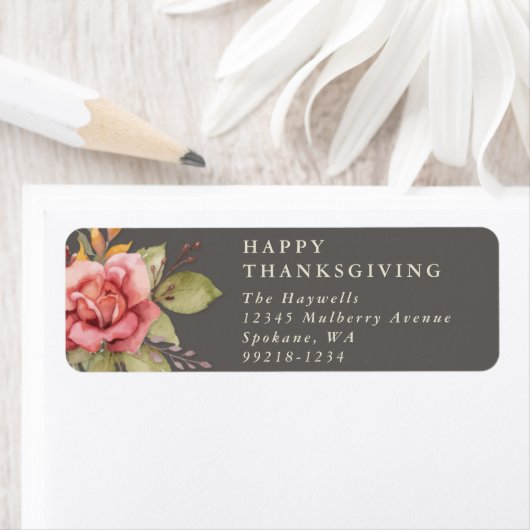 Étiquette Floral Fall/Thanksgiving Message Return Adresse (En situation)