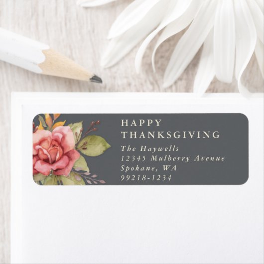 Étiquette Floral Fall/Thanksgiving Message Return Adresse (En situation)