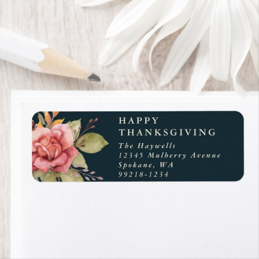 Étiquette Floral Fall/Thanksgiving Message Return Adresse (En situation)