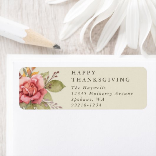 Étiquette Floral Fall/Thanksgiving Message Return Adresse (En situation)