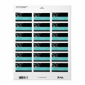 Étiquette Floral feuille de défilement noir aqua mariage (Feuille entière)