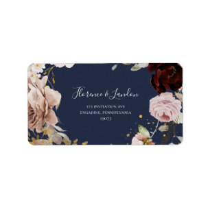 Étiquette Floral flush moderne Adresse de retour RSVP Navy