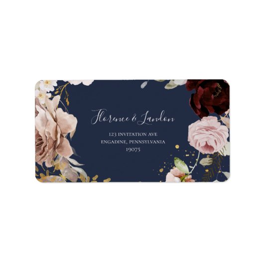 Étiquette Floral flush moderne | Adresse de retour RSVP Navy (Devant)