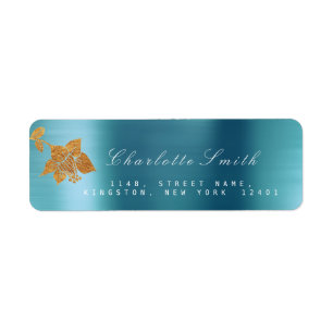 Étiquette Floral Gold Foil Aqua Metallic Blue Water RSVP