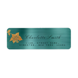 Étiquette Floral Gold Foil Métallurgique Turquoise Tropical 