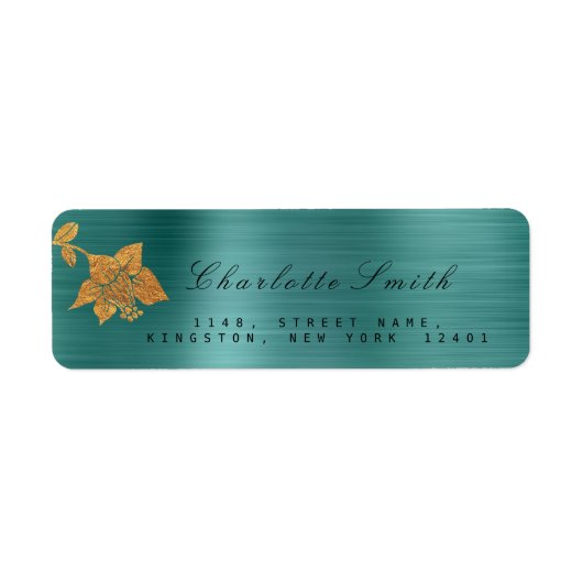 Étiquette Floral Gold Foil Métallurgique Turquoise Tropical  (Devant)
