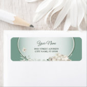 Étiquette Floral Green Geometric Wedding Return Address (En situation)