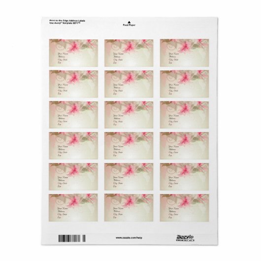 Étiquette Floral Lily rose (Feuille entière)