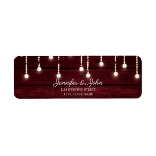 Étiquette Floral Maroon Wooden Rustic Mariage Adresse de ret