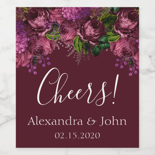 Étiquette Floral Marsala Bourgogne (Étiquettes simples)