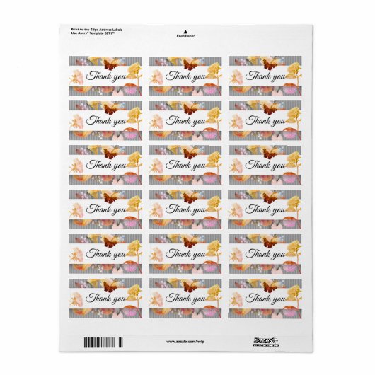 Étiquette Floral merci (Feuille entière)