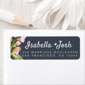 Étiquette Floral Modern Dark Blue Mariage Adresse de retour (En situation)
