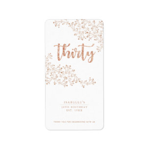 Étiquette Floral moderne Blanc & Or Rose 30e anniversaire