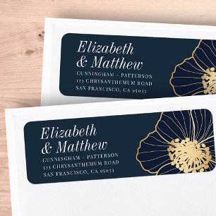 Étiquette Floral moderne en or intégré Adresse de retour