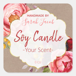 Étiquette floral personnalisable de bougie de soja