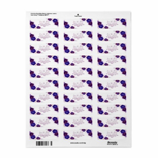 Étiquette Floral Plum Purple SAVE LE Mariage DATE (Feuille entière)