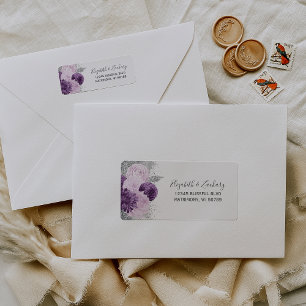 Étiquette Floral Purple Silver White Mariage Adresse de reto