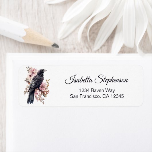 Étiquette Floral Raven Bird Return Address (En situation)