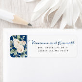 Étiquette Floral Rose blanche sur Navy Adresse de retour (En situation)