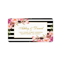 Floral rose or noir blanc rayures Mariage