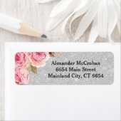 Étiquette Floral Rose Silver Parties scintillant Adresse de  (En situation)
