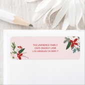 Étiquette Floral Rouge Blush rose Noël Adresse (En situation)